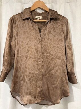 L'AGENCE Taupe Leopard Jacquard Silk Blouse